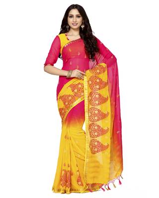 Mimosa Multicolor Embroidered Crepe Saree With Blouse 1