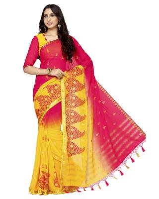 Mimosa Multicolor Embroidered Crepe Saree With Blouse 2