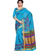 Mimosa Blue Embroidered Art Silk Saree With Blouse