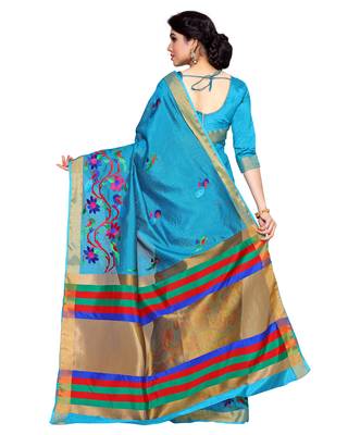 Mimosa Blue Embroidered Art Silk Saree With Blouse 4