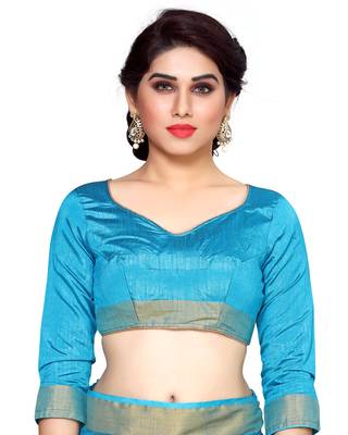 Mimosa Blue Embroidered Art Silk Saree With Blouse 5