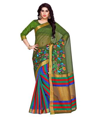 Mimosa Green Embroidered Art Silk Saree With Blouse 1