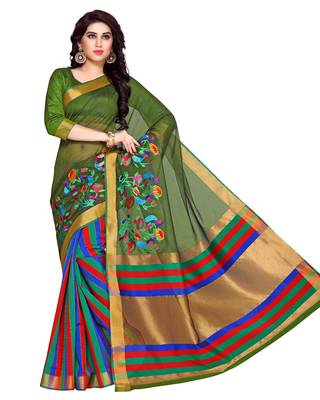 Mimosa Green Embroidered Art Silk Saree With Blouse 2