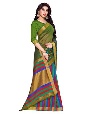 Mimosa Green Embroidered Art Silk Saree With Blouse 3