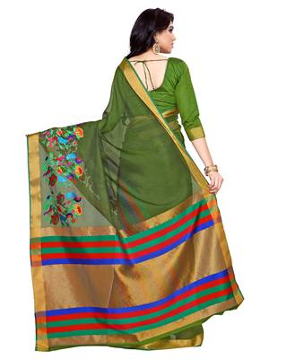 Mimosa Green Embroidered Art Silk Saree With Blouse 4