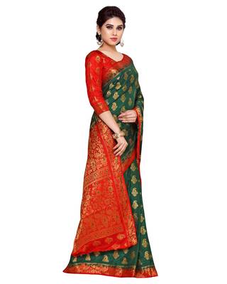 Mimosa Green Woven Art Silk Saree With Blouse 3