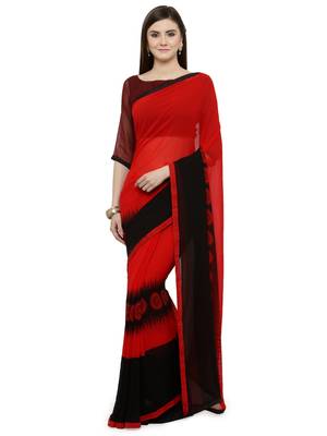 red printed georgette saree with blouse 1