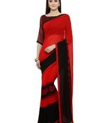 red printed georgette saree with blouse