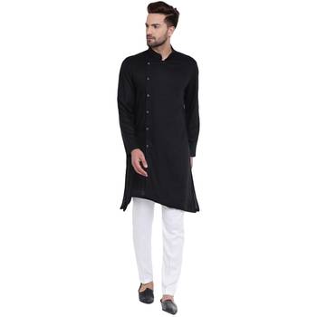 Trendy Asymmetric Sherwani Style Black Kurta With White Pyjamas 1