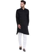 Trendy Asymmetric Sherwani Style Black Kurta With White Pyjamas