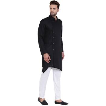 Trendy Asymmetric Sherwani Style Black Kurta With White Pyjamas 2