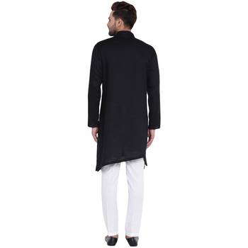 Trendy Asymmetric Sherwani Style Black Kurta With White Pyjamas 3