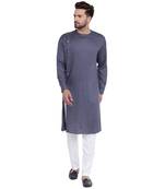 Sharp Side Placket Grey Kurta With White Pyjamas
