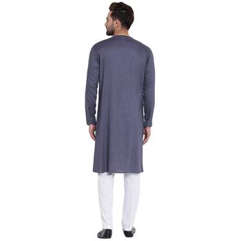 Sharp Side Placket Grey Kurta With White Pyjamas 3