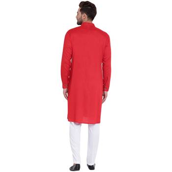 Modish Mandarin Collar Front Open Red Kurta With White Pyjamas 3