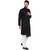 Dapper Overlap Sherwani Style Black Kurta With White Pyjamas
