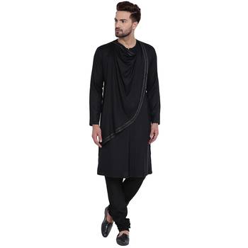 Spirited Cowl Neck Black Kurta With Black Churidar 1
