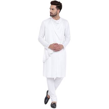 Spirited Cowl Neck White Kurta With White Churidar 1