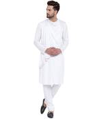 Spirited Cowl Neck White Kurta With White Churidar