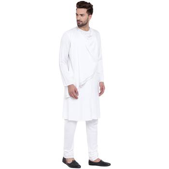 Spirited Cowl Neck White Kurta With White Churidar 2