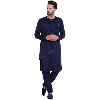 Spirited Cowl Neck Navy Blue Kurta With Navy Blue Churidar 1