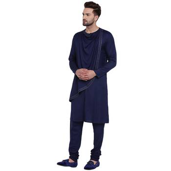 Spirited Cowl Neck Navy Blue Kurta With Navy Blue Churidar 2