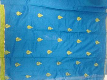  women chanderi Blue embroidery party wear unstiched  salwar suit with dupatta  4
