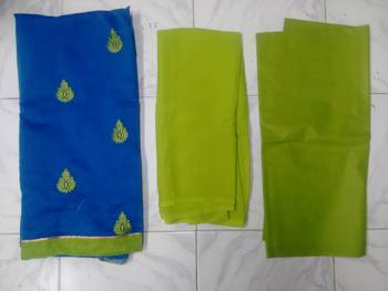  women chanderi Blue embroidery party wear unstiched  salwar suit with dupatta  5