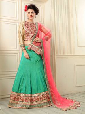 Green Embroidered Silk Semi Stitched Lehenga 1