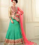 Green Embroidered Silk Semi Stitched Lehenga