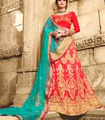 Pink Embroidered Net Semi Stitched Lehenga