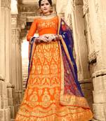 Orange Embroidered Net Semi Stitched Lehenga