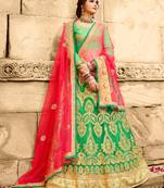 Green Embroidered Net Semi Stitched Lehenga