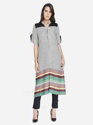 White printed rayon kurta 1