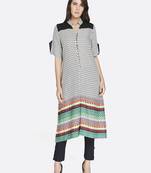 White printed rayon kurta