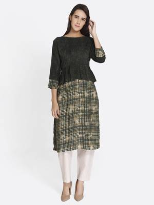 Black printed rayon kurta 1