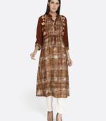 Brown embroidered rayon kurta