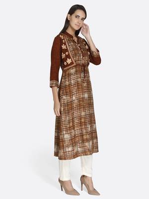Brown embroidered rayon kurta 4