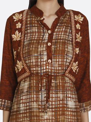 Brown embroidered rayon kurta 5