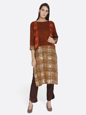Brown printed rayon kurta 1