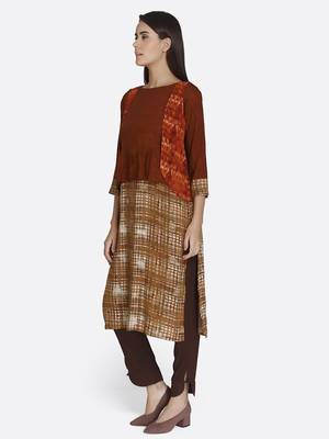 Brown printed rayon kurta 3