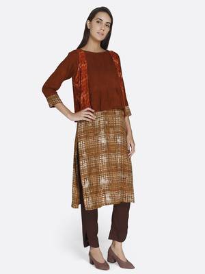 Brown printed rayon kurta 4