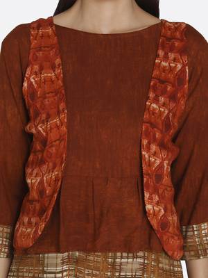 Brown printed rayon kurta 5