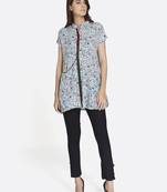 Blue printed rayon kurta