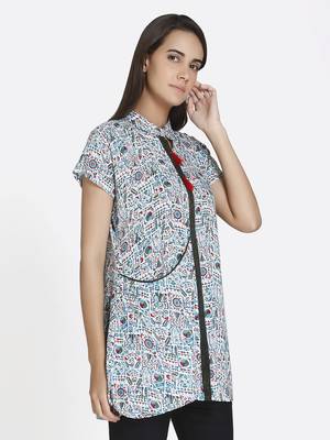 Blue printed rayon kurta 4