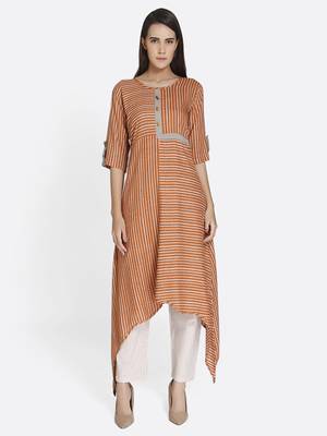 Brown printed rayon kurta 1