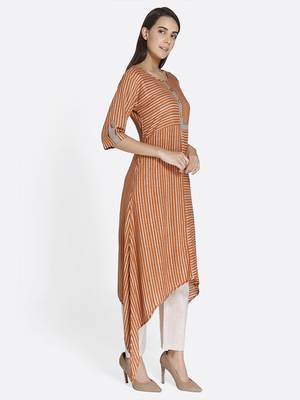 Brown printed rayon kurta 4