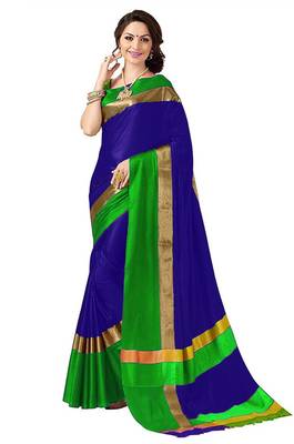 Blue embroidered cotton silk  saree with blouse 1
