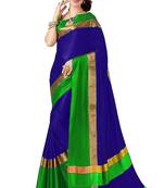 Blue embroidered cotton silk  saree with blouse