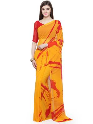 mustard printed georgette saree with blouse 1